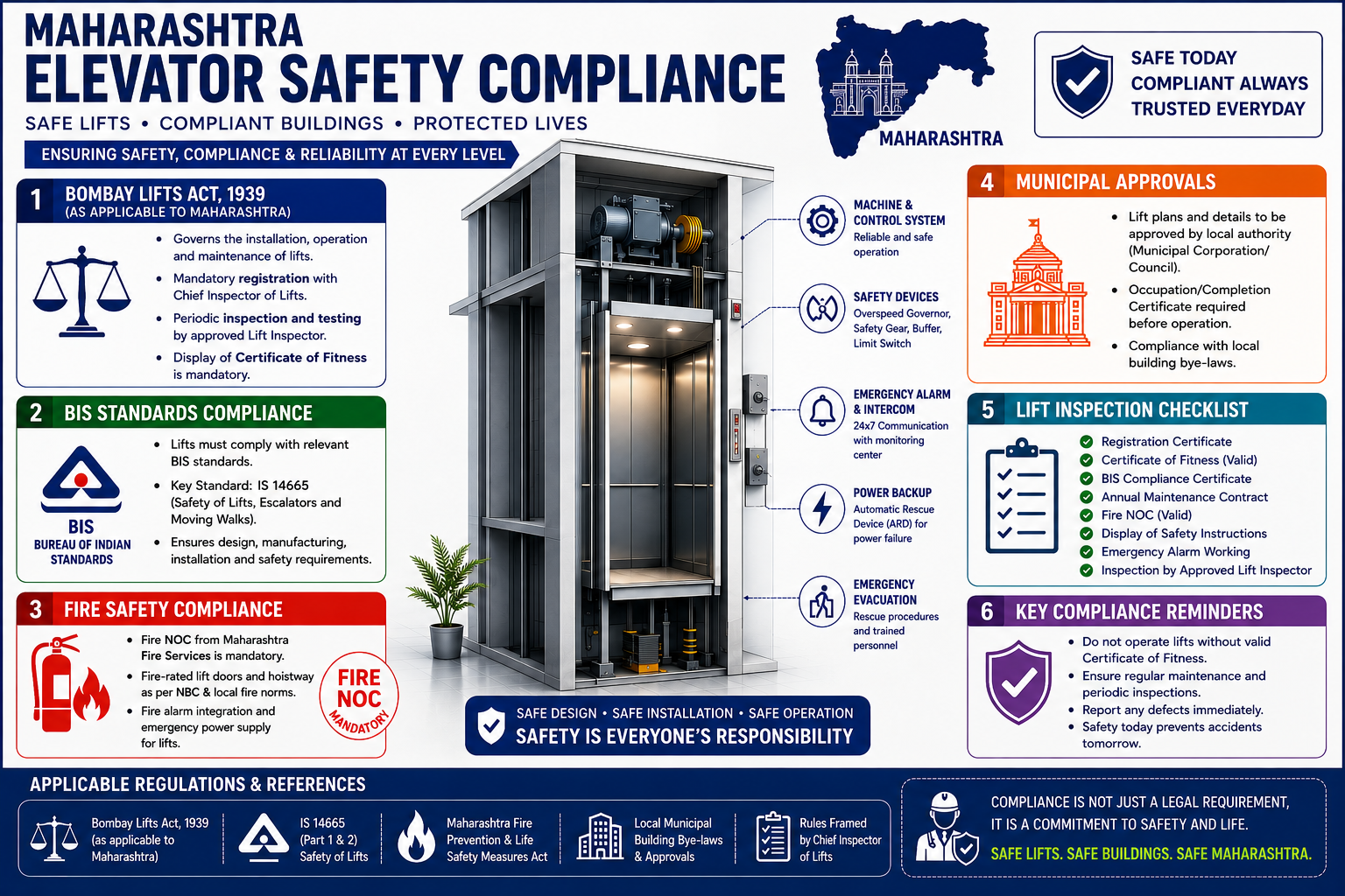 Elevator Safety Regulations in Maharashtra Explained: Bombay Lifts Act, Fire & BIS Compliance